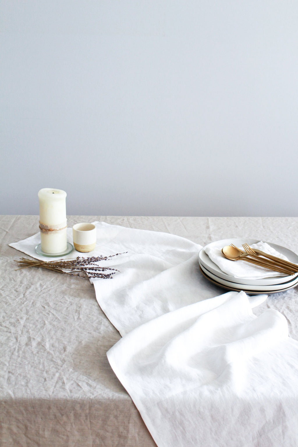 100% Linen Off White Table Runner Pre-Washed 17x56 Inch
