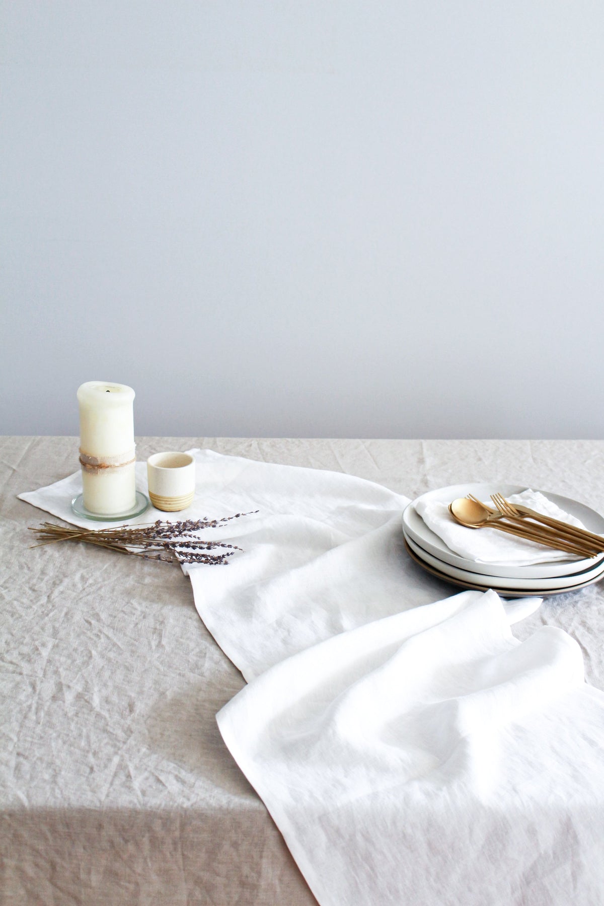 100% Linen Off White Table Runner Pre-Washed 17x56 Inch