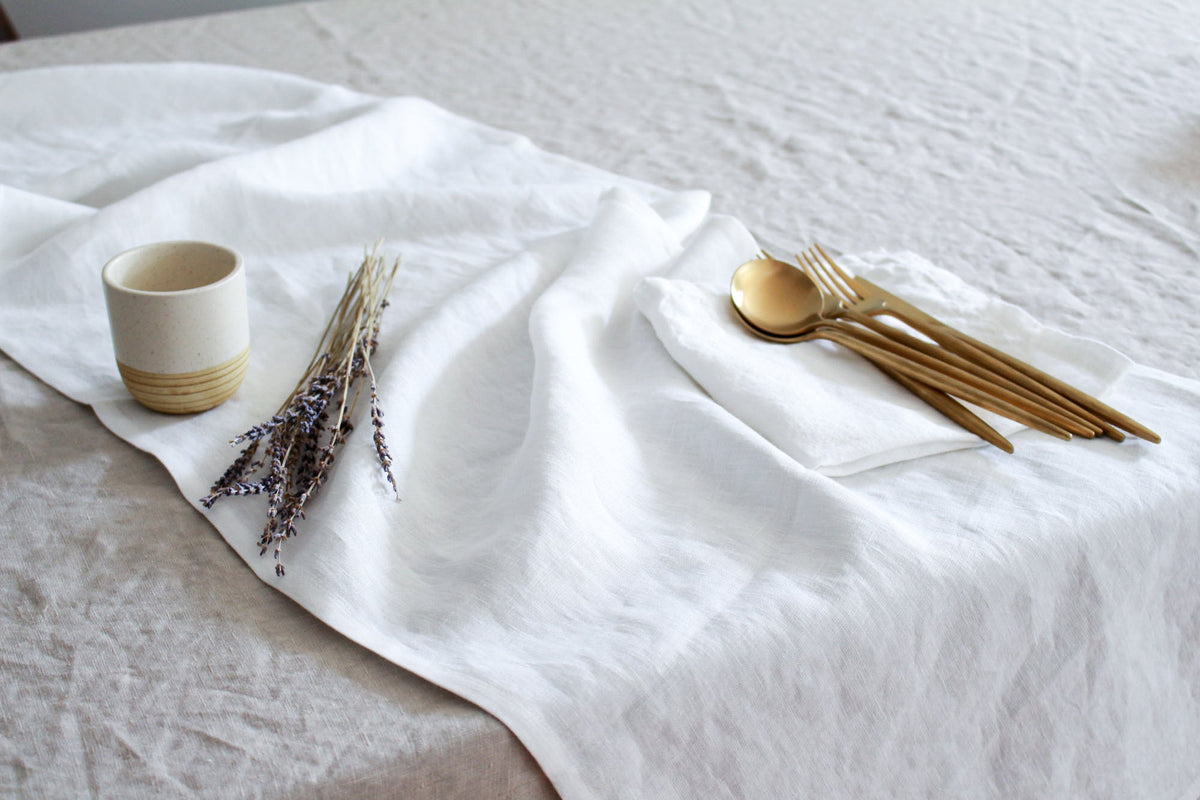 100% Linen Off White Table Runner Pre-Washed 17x56 Inch