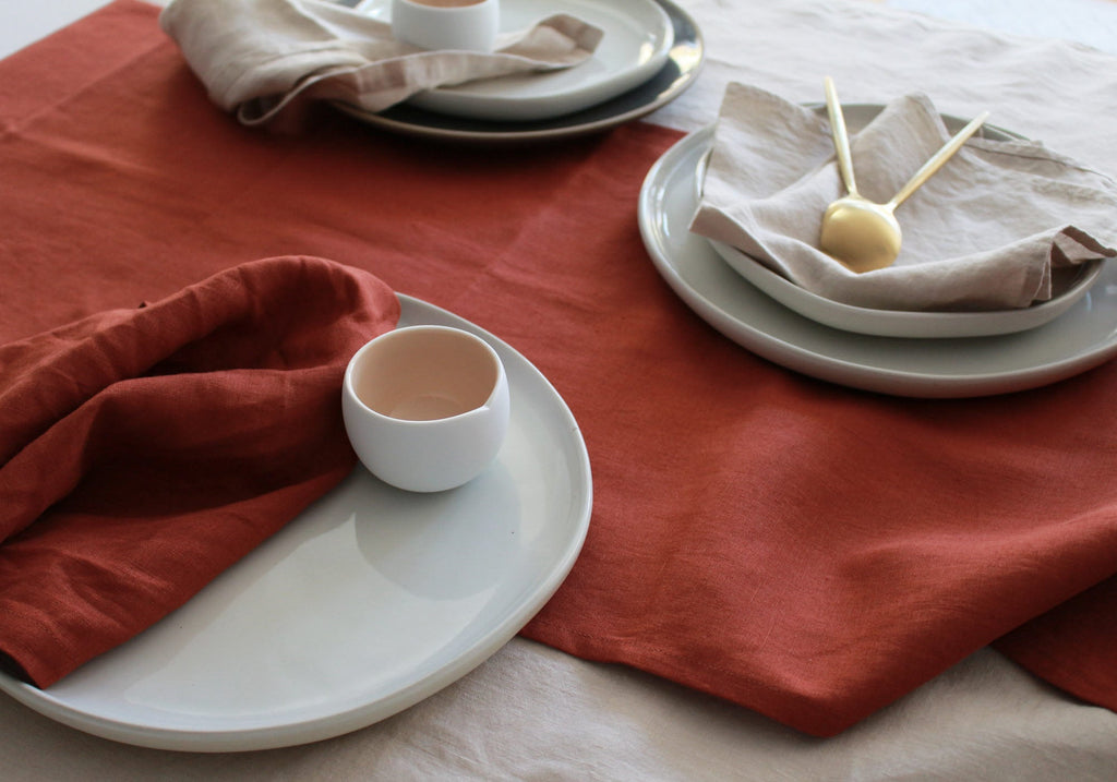 100% Linen Terracotta Table Runner Pre-Washed 17x56 Inch