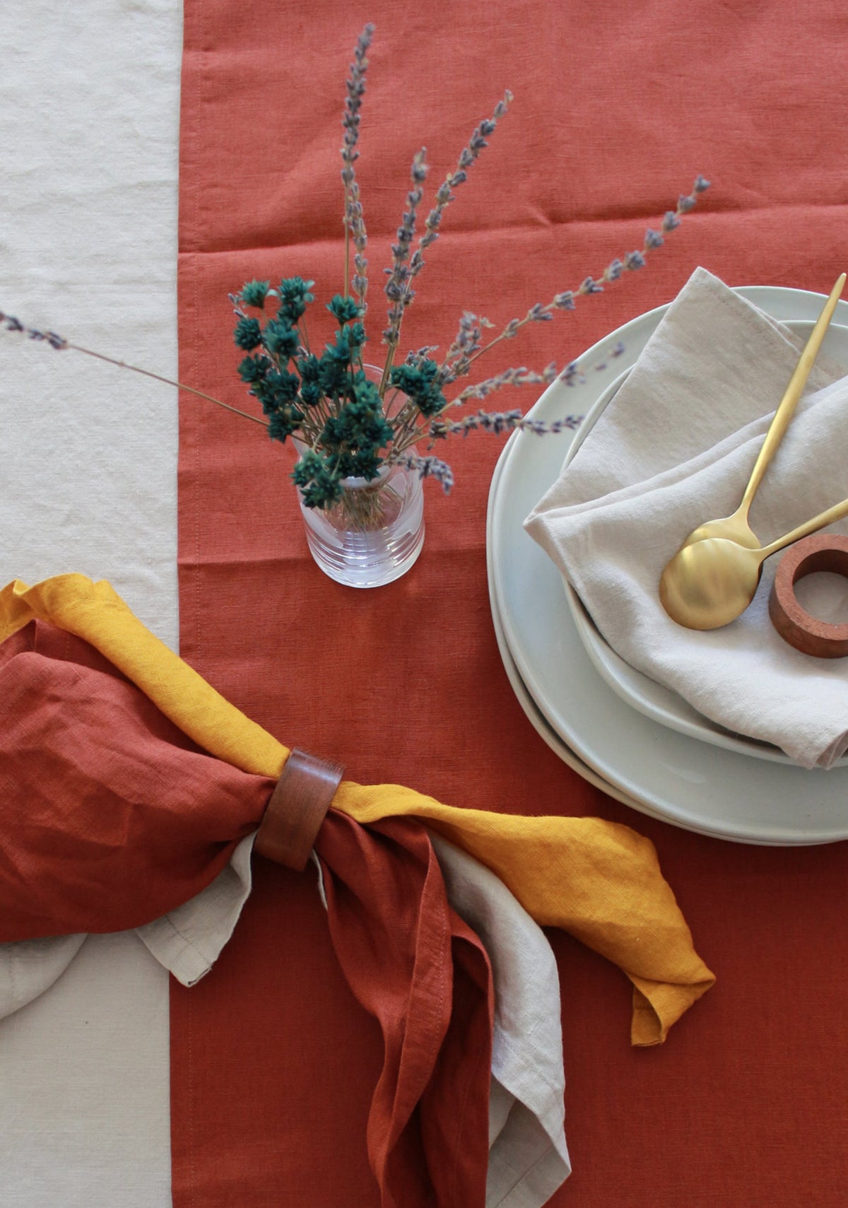 100% Linen Terracotta Table Runner Pre-Washed 17x56 Inch