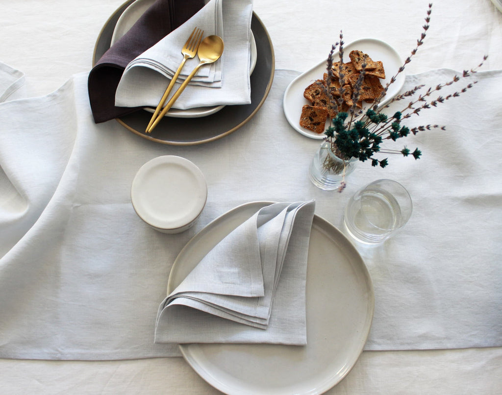 100% Linen Oyster Gray Table Runner Pre-Washed 17x56 Inch