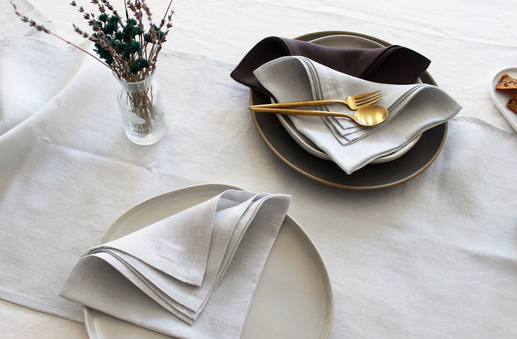 100% Linen Oyster Gray Table Runner Pre-Washed 17x56 Inch