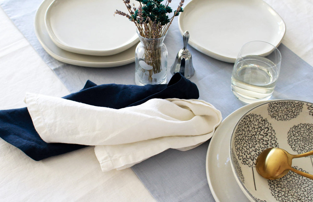 100% Linen Sky Blue Table Runner Pre-Washed 17x56 Inch