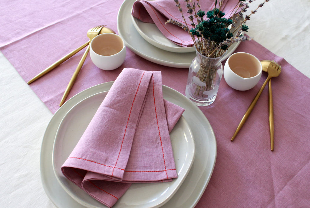 100% Linen Woodrose Table Runner Pre-Washed 17x56 Inch