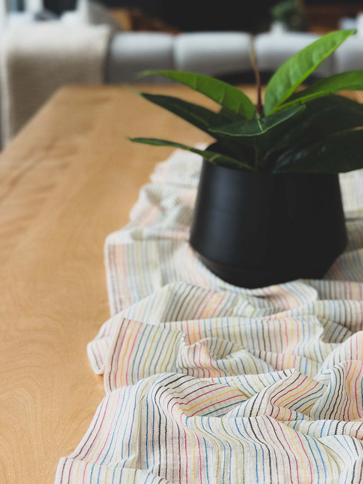 100% Cotton Rainbow Striped Table Runner 16x76 Inch