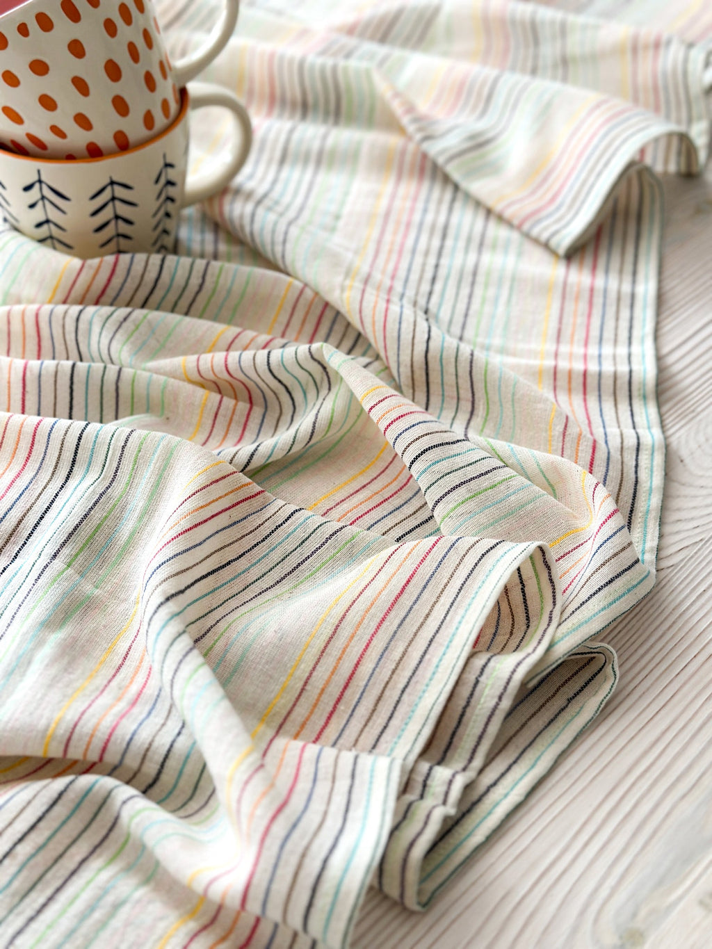 100% Cotton Rainbow Striped Table Runner 16x76 Inch